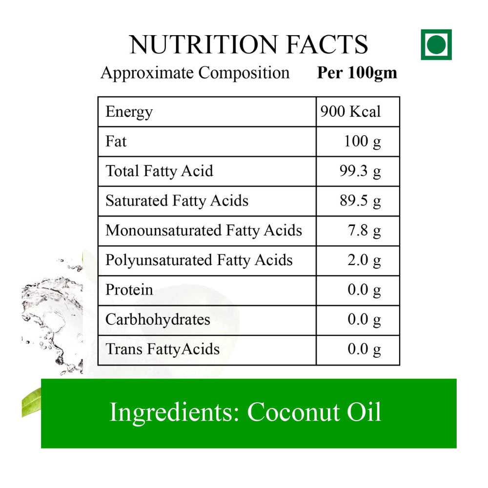 kayal cold pressed coconut oil nutritional facts per 100gm