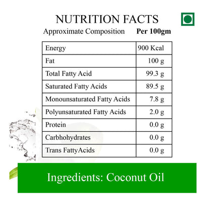 kayal cold pressed coconut oil nutritional facts per 100gm