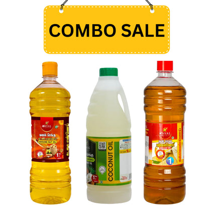 kayal cold pressed oil combo offer including sesame oil, groundnut oil and coconut oil - each 1 litre