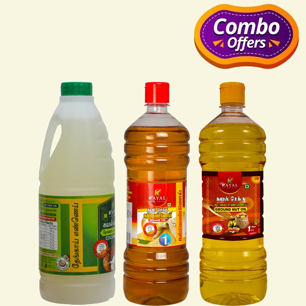 1ltr Combo offer of Cold-Pressed Edible Oils (Coconut oil, Sesame oil, Groundnut oil) 